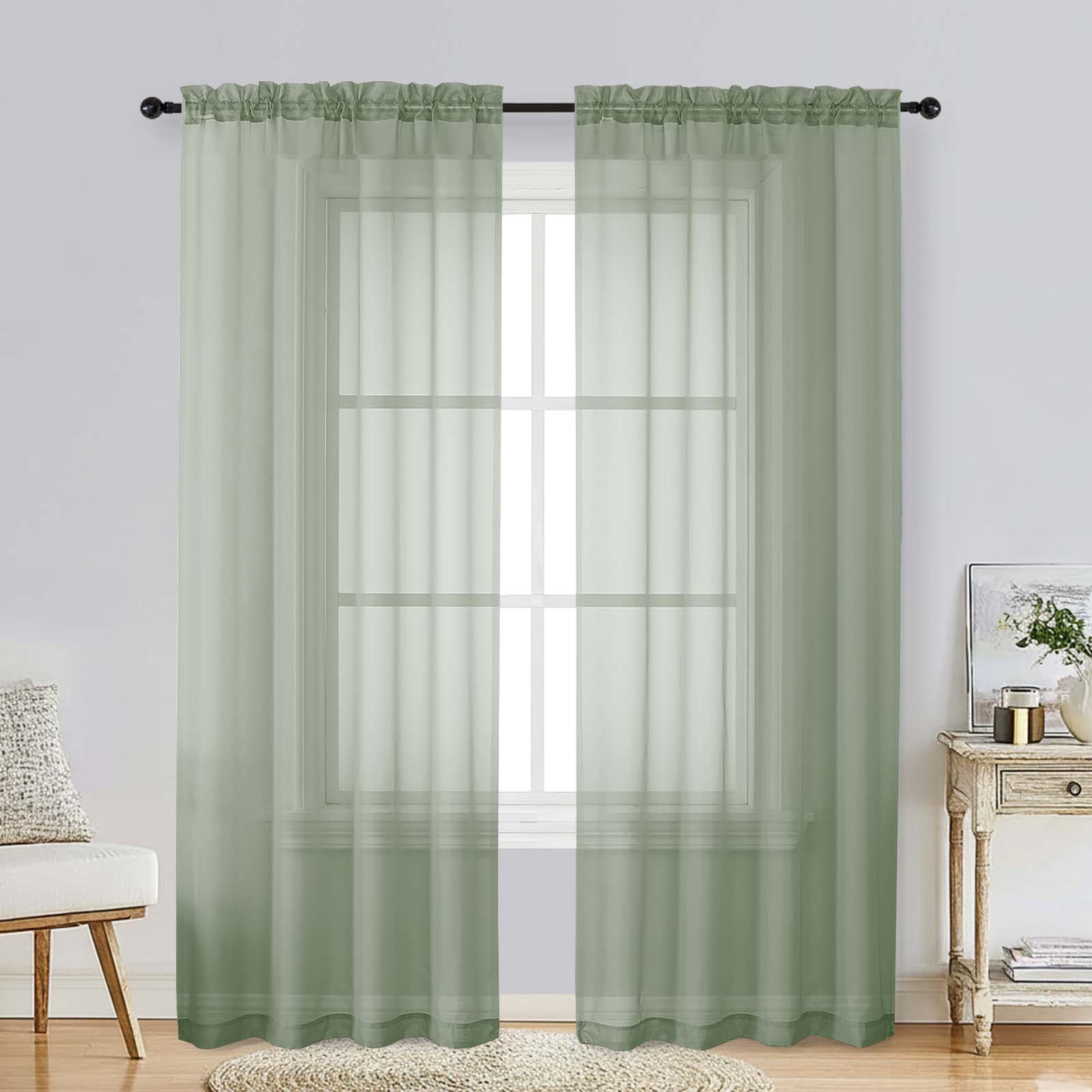 Patin Light Green Sheer Curtains Valances