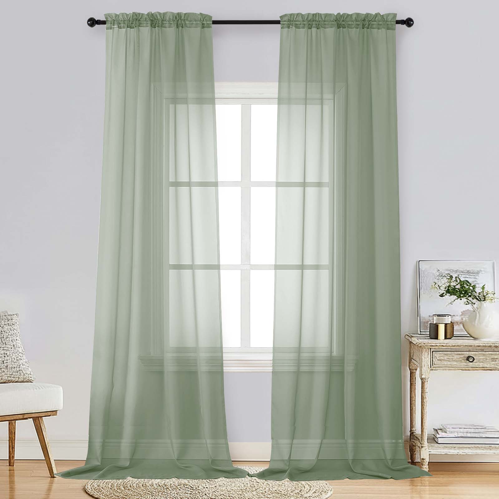 Patin Sage Green Sheer Curtains Valances