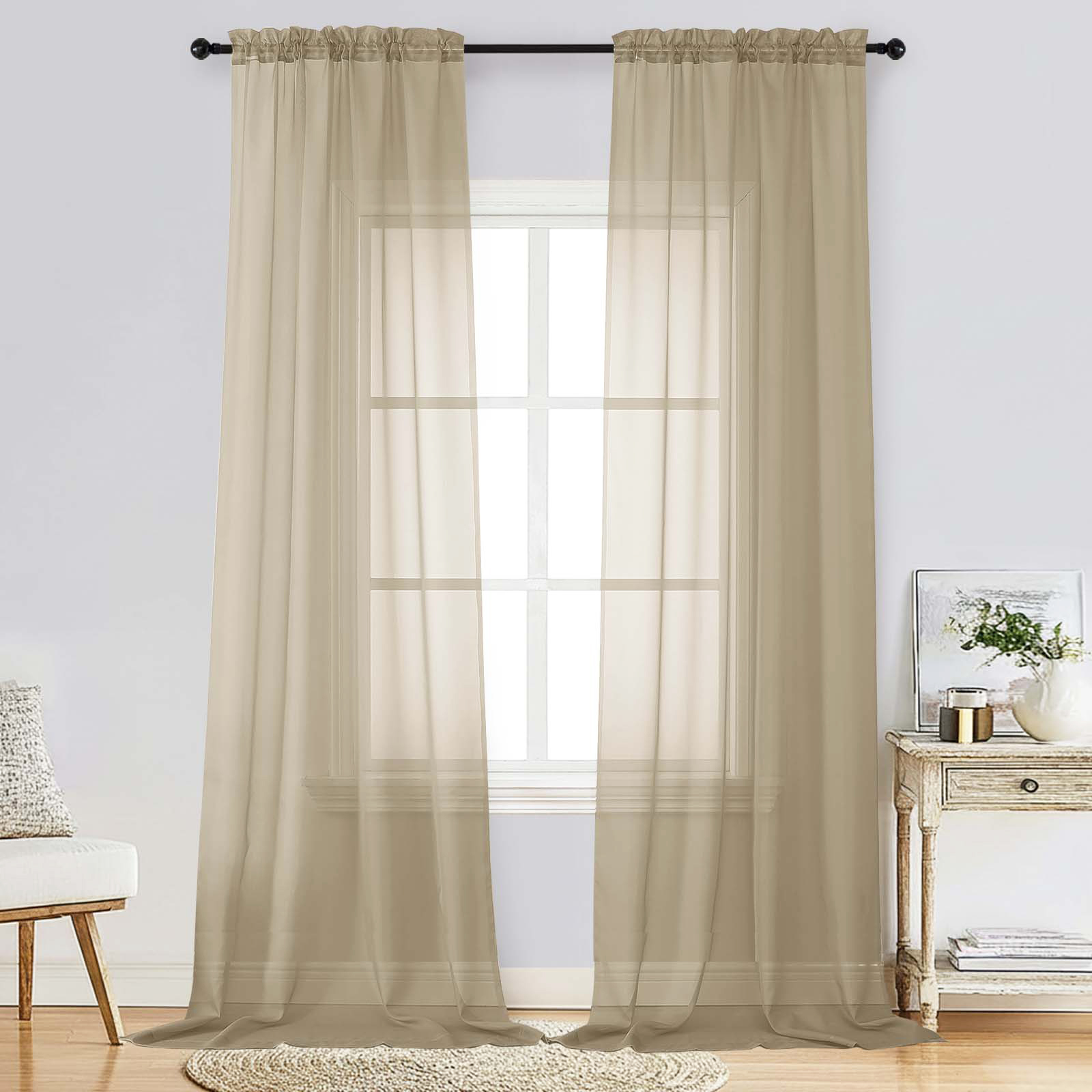 Patin Taupe Sheer Curtains Valances
