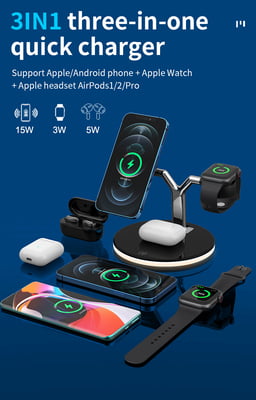 3 in 1 Magnetic wireless charger with Light for iPhone 12/pro/mini/promax, AirPods and Apple Watch