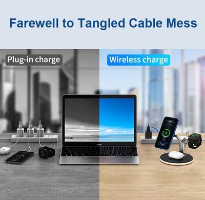 3 in 1 Magnetic wireless charger with Light for iPhone 12/pro/mini/promax, AirPods and Apple Watch
