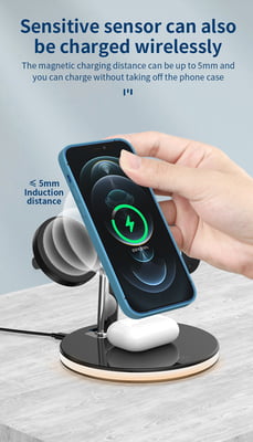 3 in 1 Magnetic wireless charger with Light for iPhone 12/pro/mini/promax, AirPods and Apple Watch