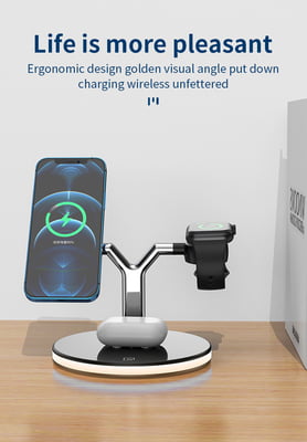 3 in 1 Magnetic wireless charger with Light for iPhone 12/pro/mini/promax, AirPods and Apple Watch
