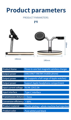 3 in 1 Magnetic wireless charger with Light for iPhone 12/pro/mini/promax, AirPods and Apple Watch