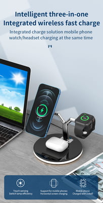 3 in 1 Magnetic wireless charger with Light for iPhone 12/pro/mini/promax, AirPods and Apple Watch