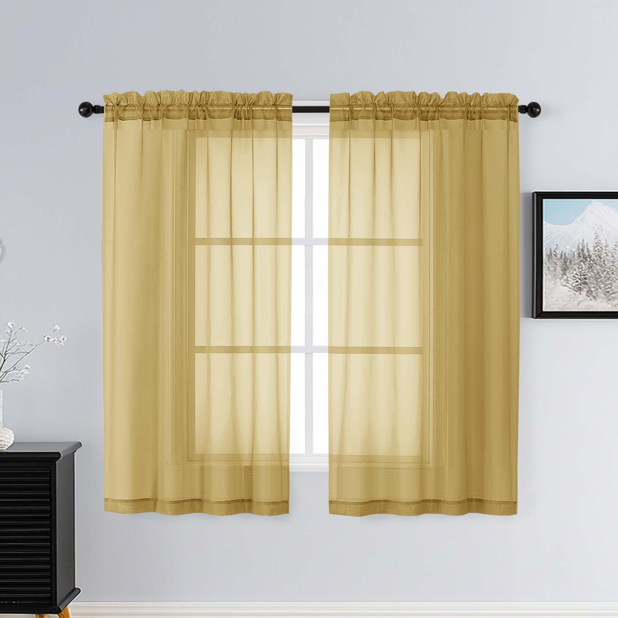Patin Gold Sheer Curtains Valances