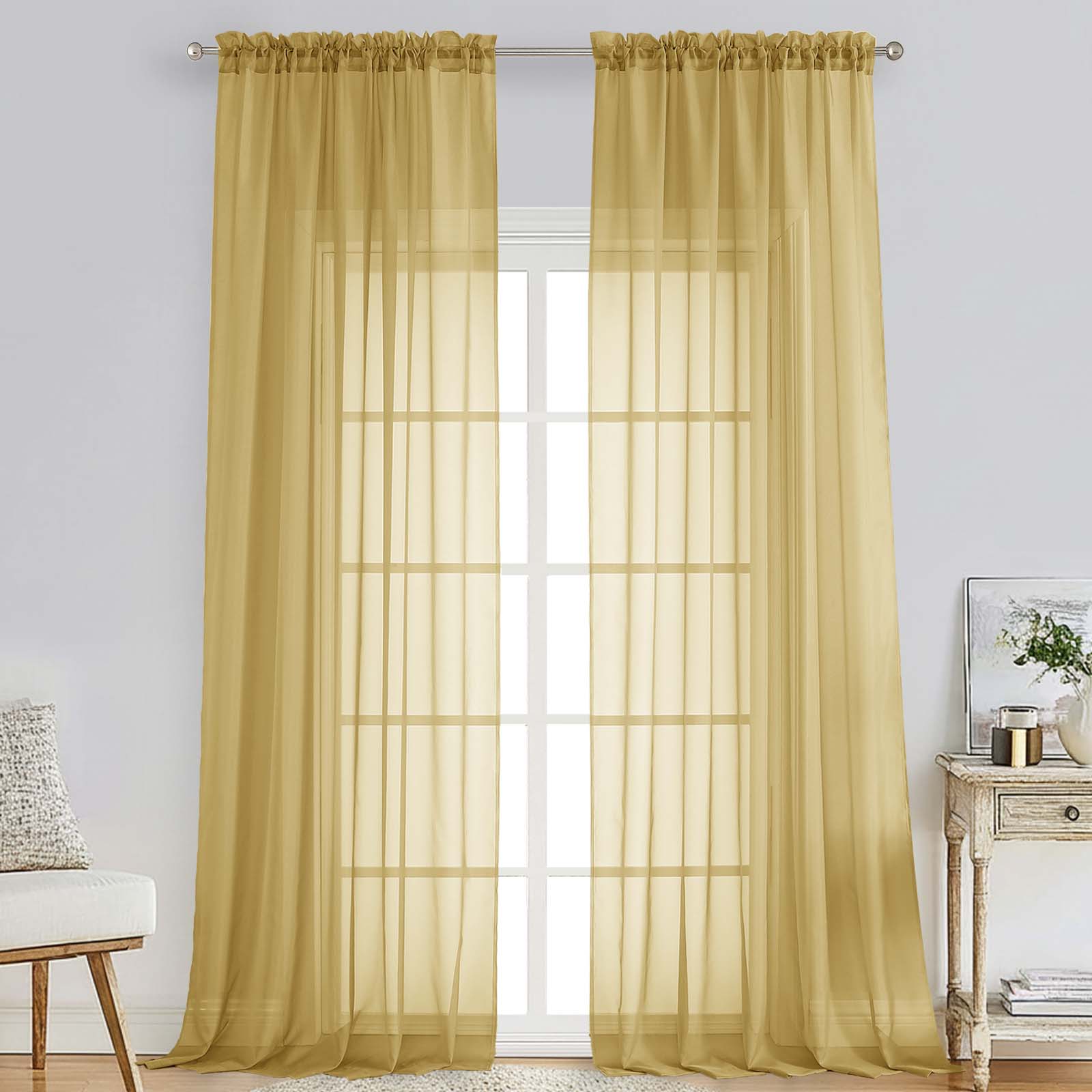 Patin Gold Sheer Curtains Valances
