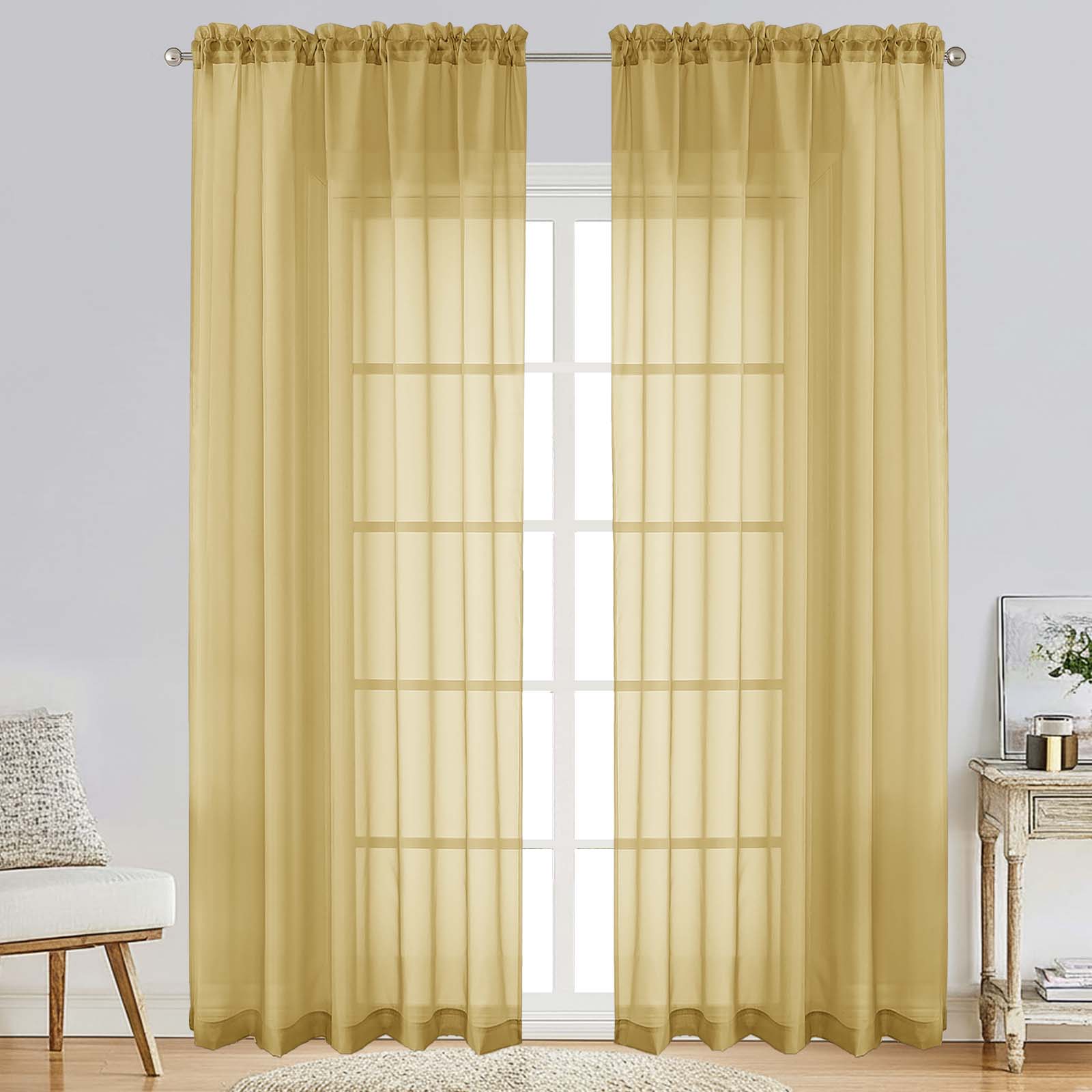 Patin Gold Sheer Curtains Valances