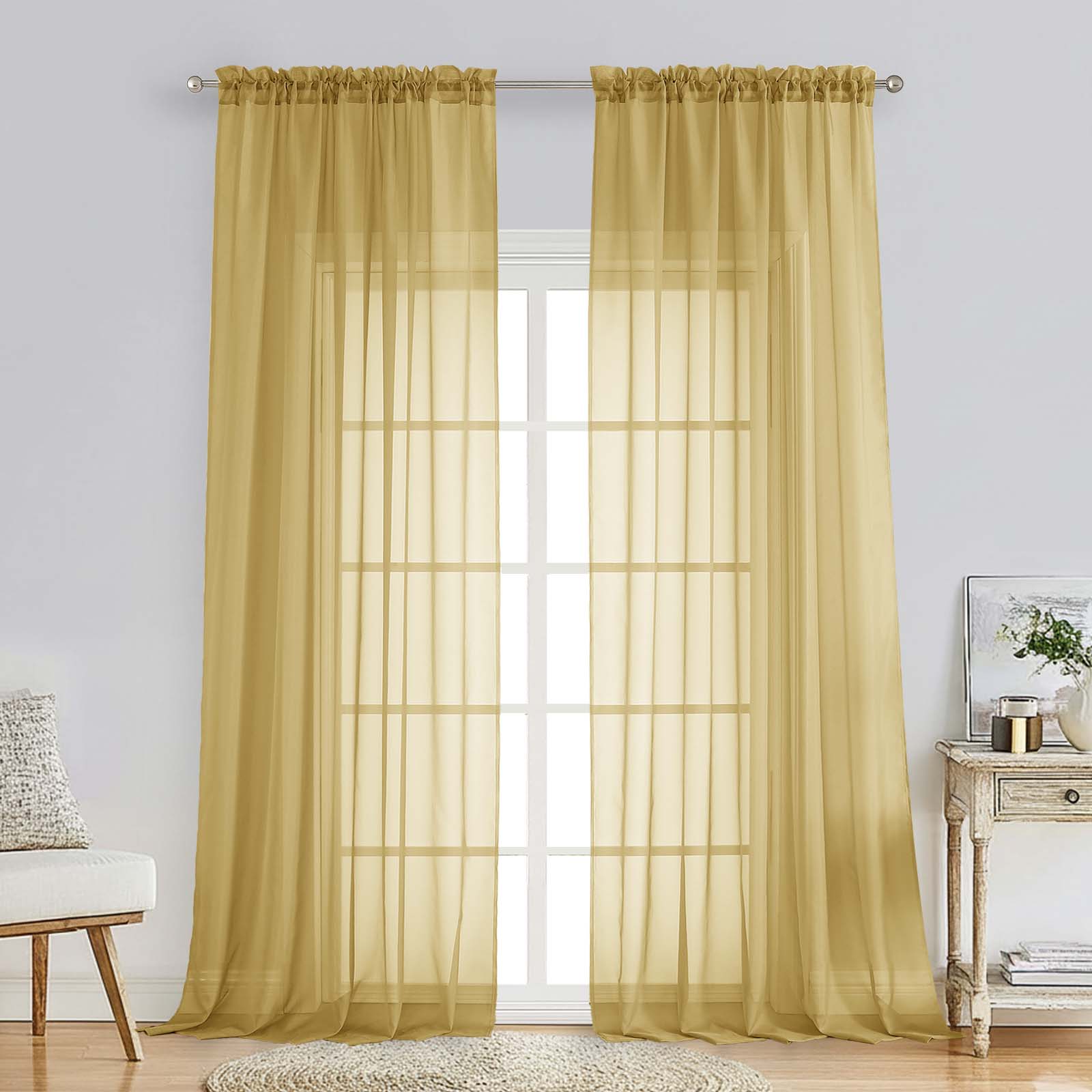 Patin Gold Sheer Curtains Valances