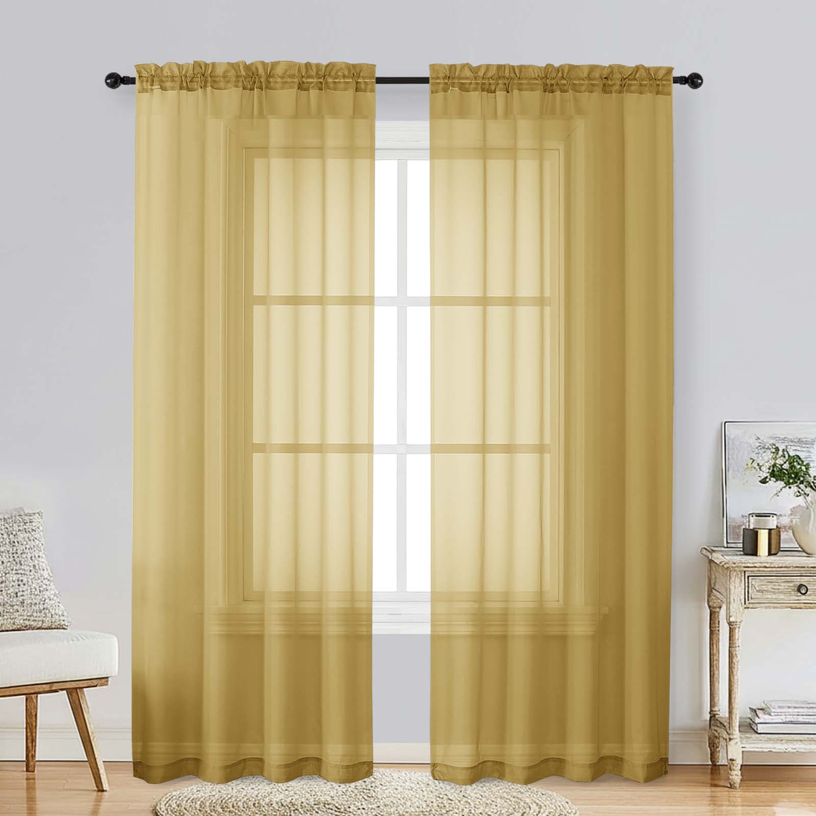 Patin Gold Sheer Curtains Valances