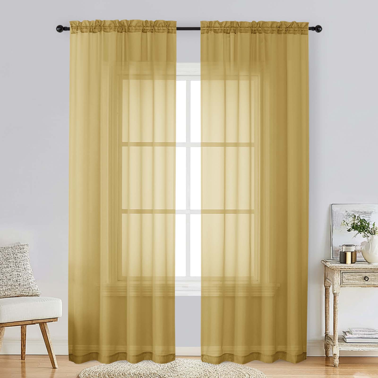 Patin Gold Sheer Curtains Valances