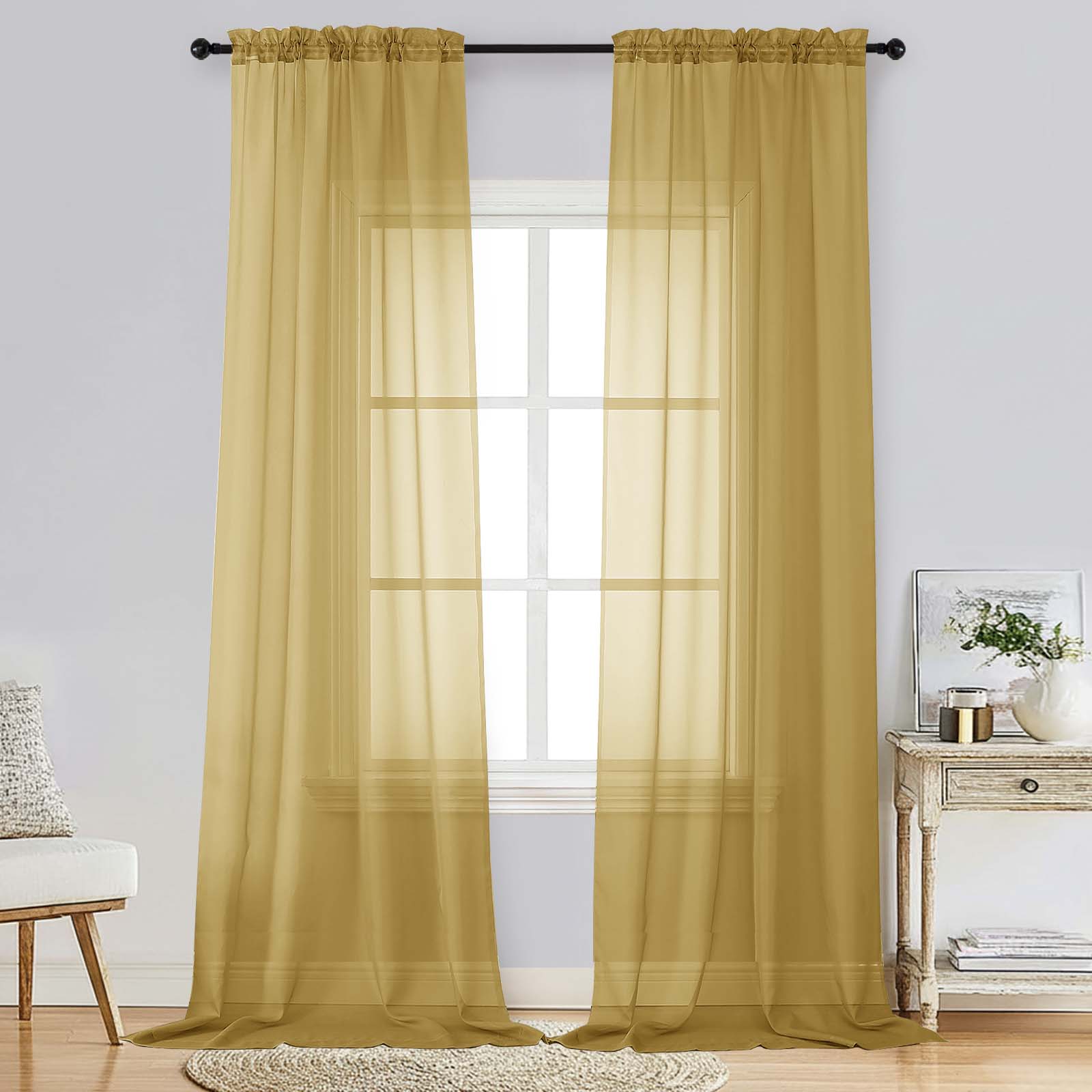 Patin Gold Sheer Curtains Valances