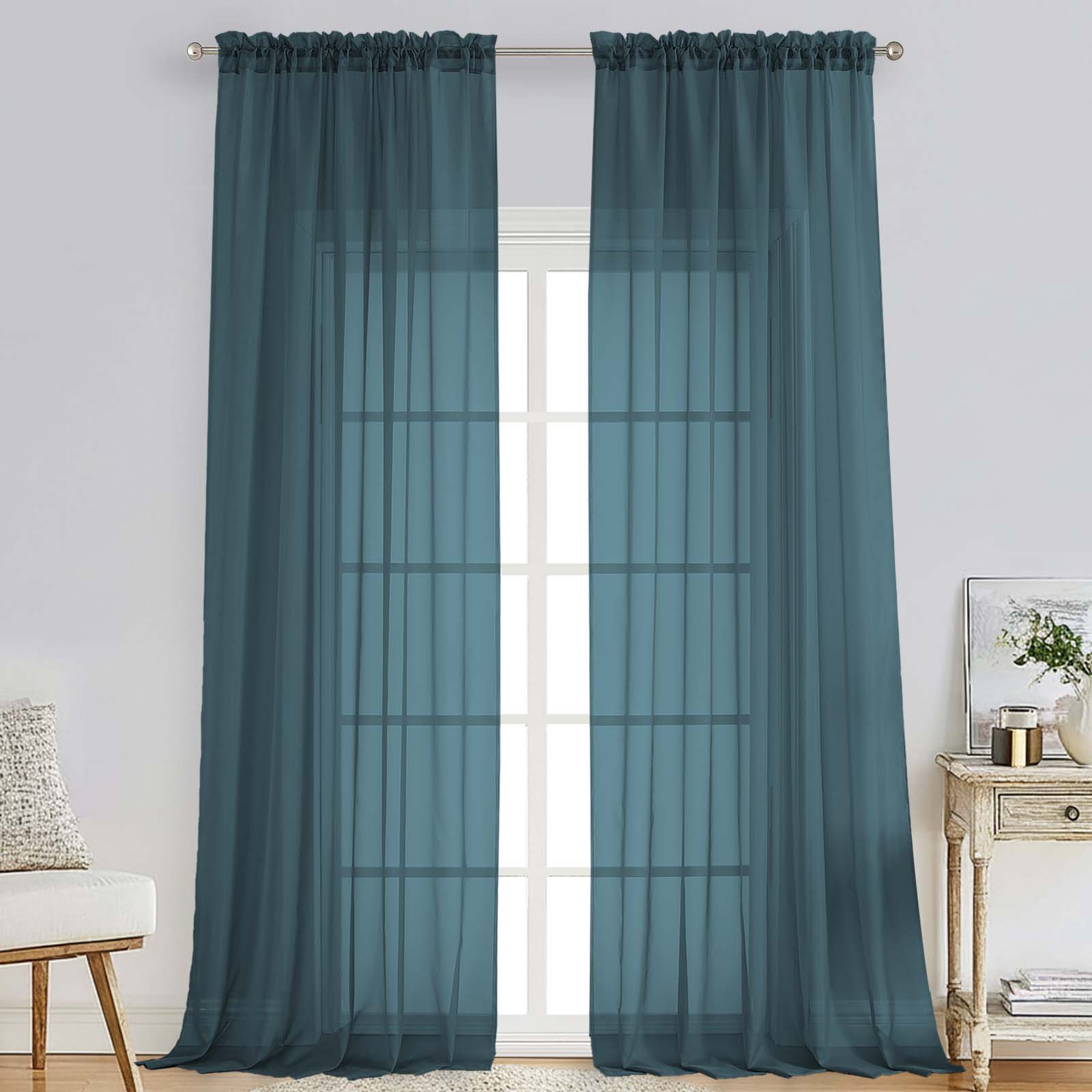 Patin Dusty Blue Sheer Curtains Valances