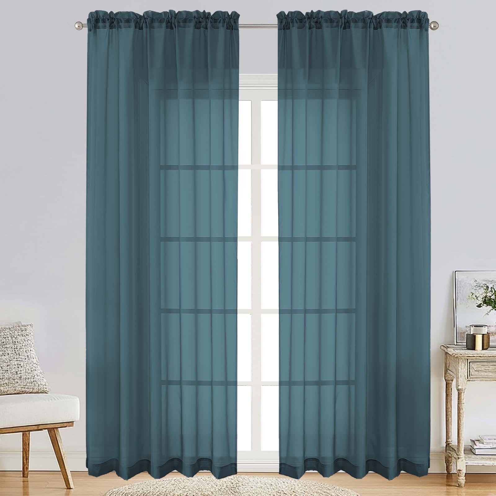 Patin Dusty Blue Sheer Curtains Valances