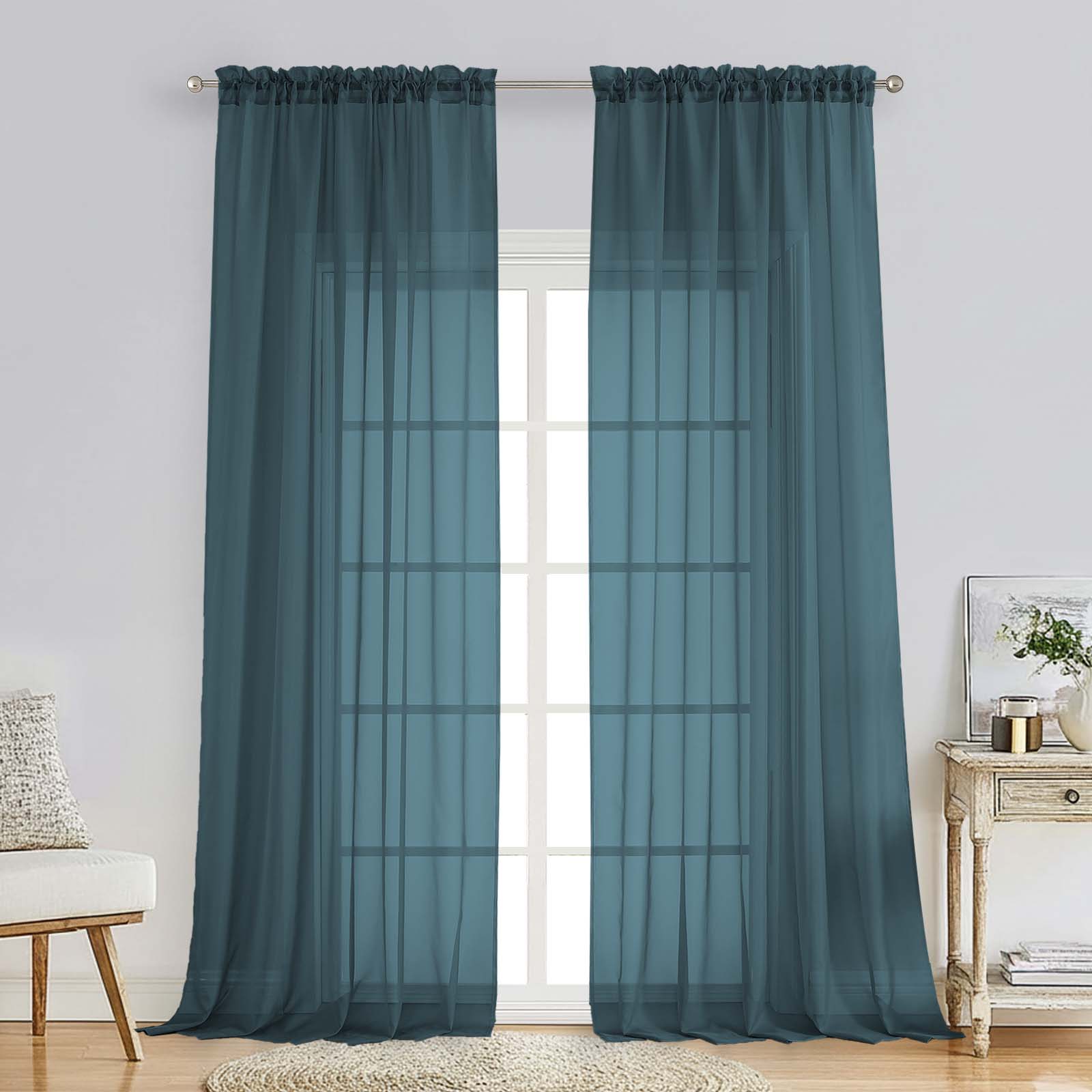 Patin Dusty Blue Sheer Curtains Valances