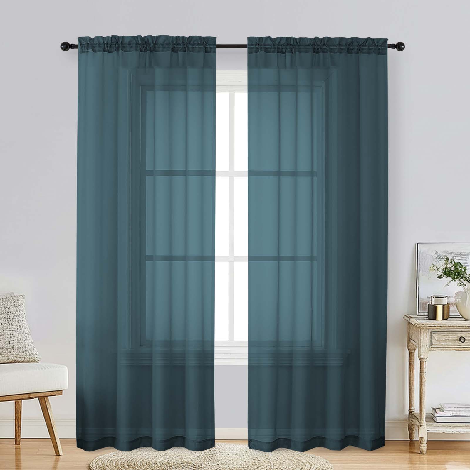 Patin Dusty Blue Sheer Curtains Valances