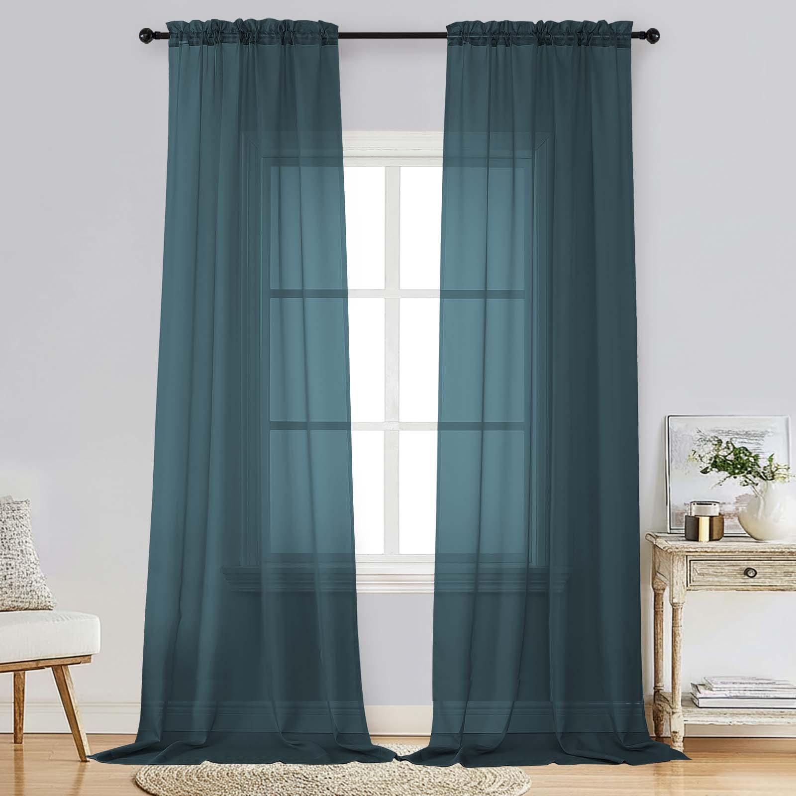 Patin Dusty Blue Sheer Curtains Valances