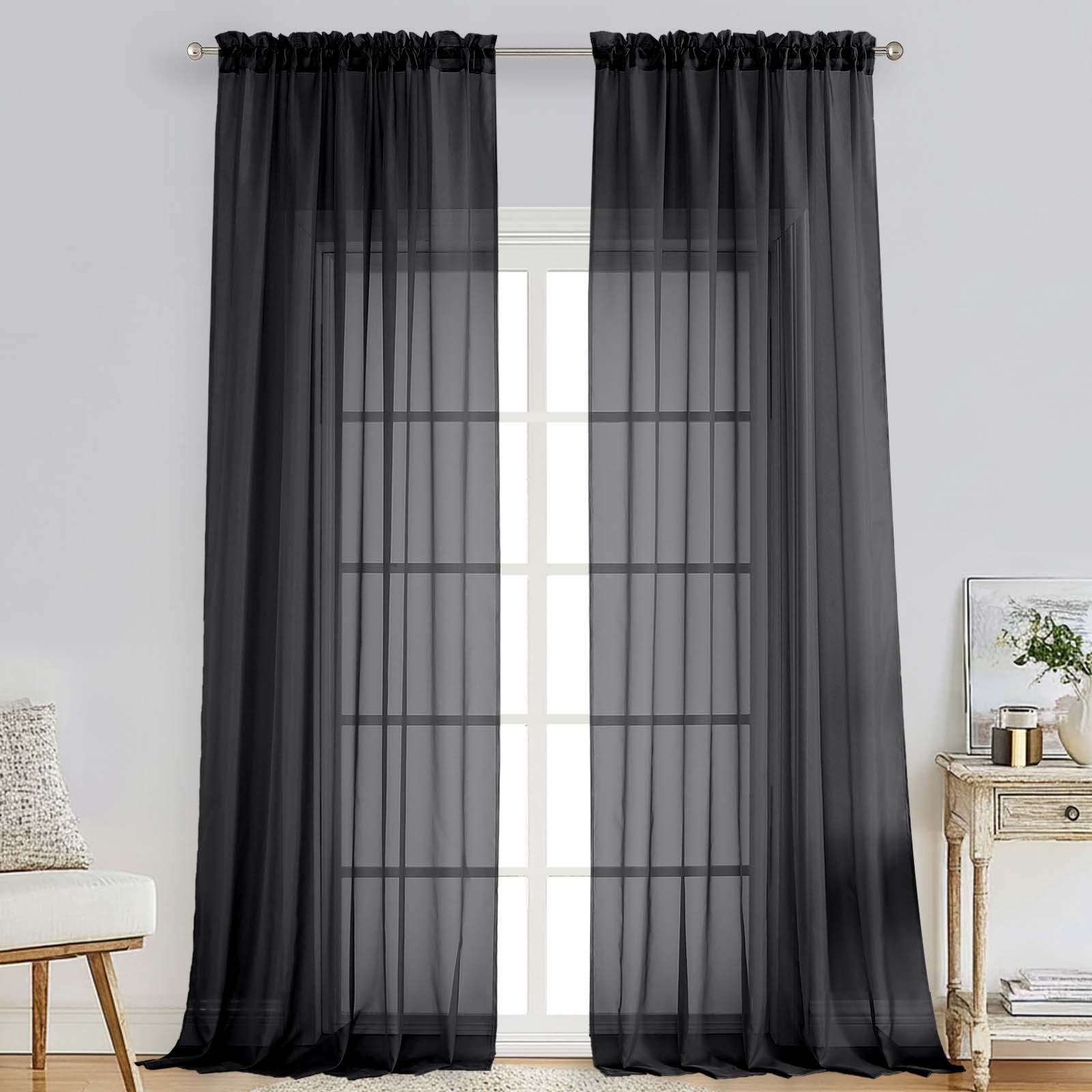 Patin Black Sheer Curtains Valances