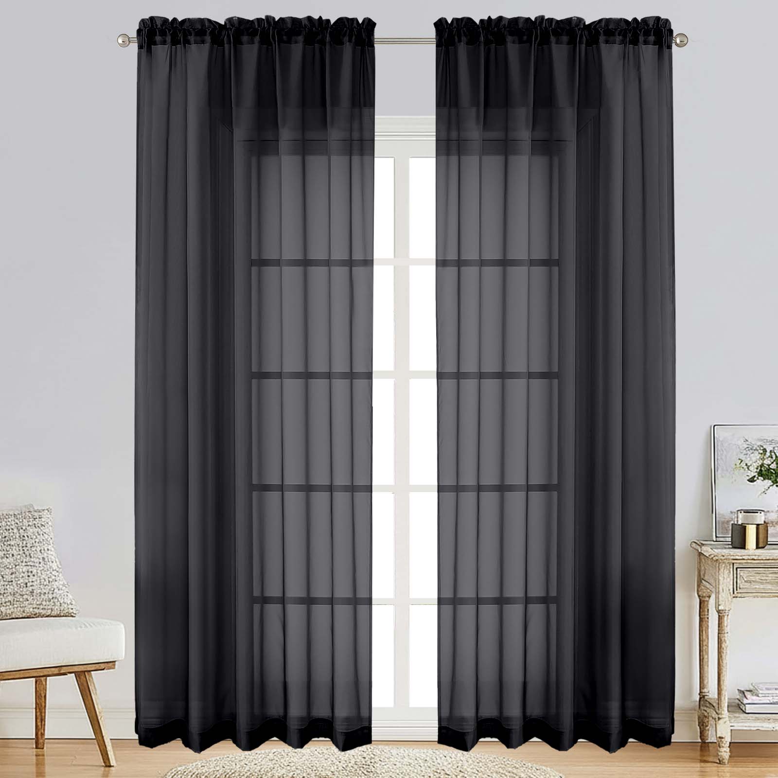 Patin Black Sheer Curtains Valances