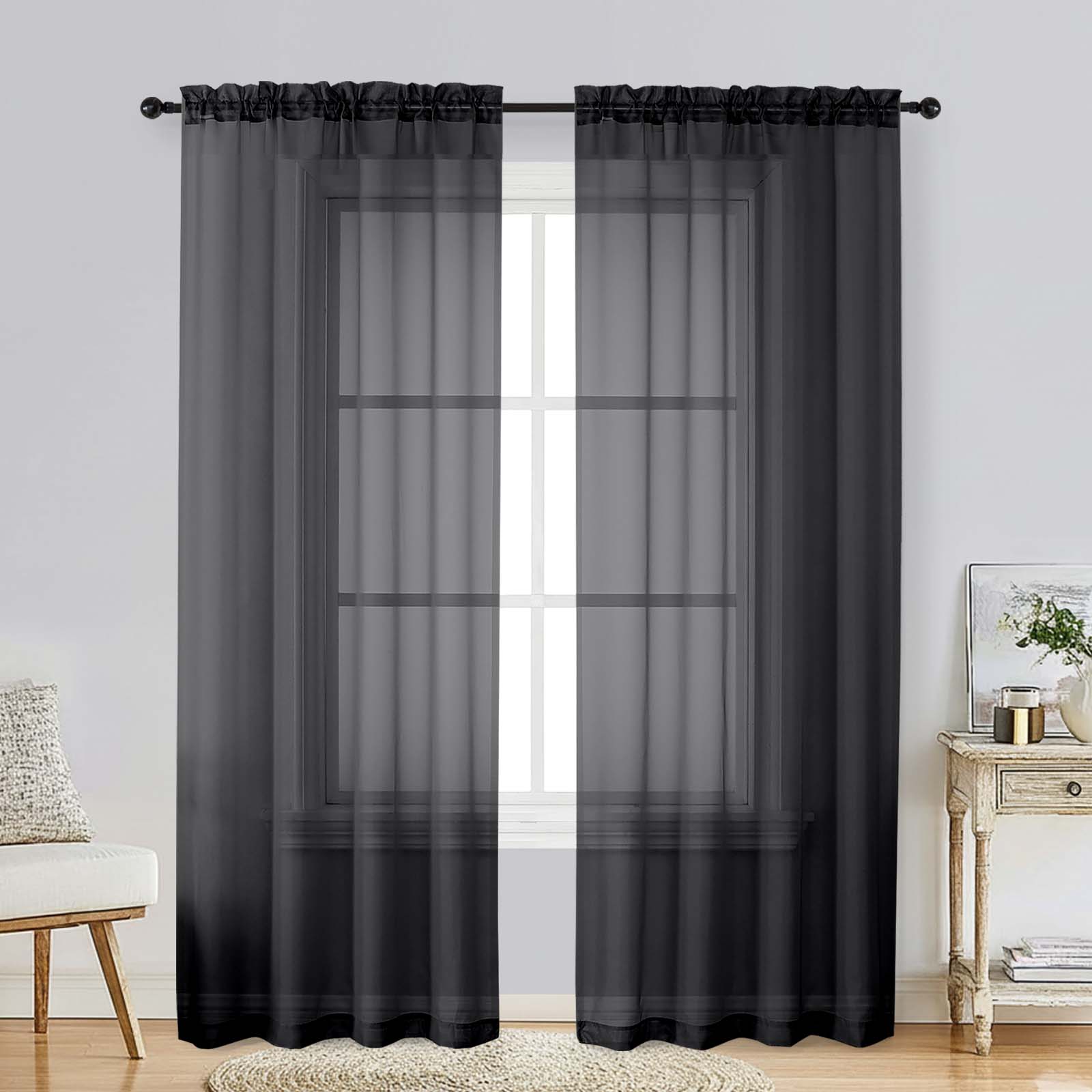Patin Black Sheer Curtains Valances