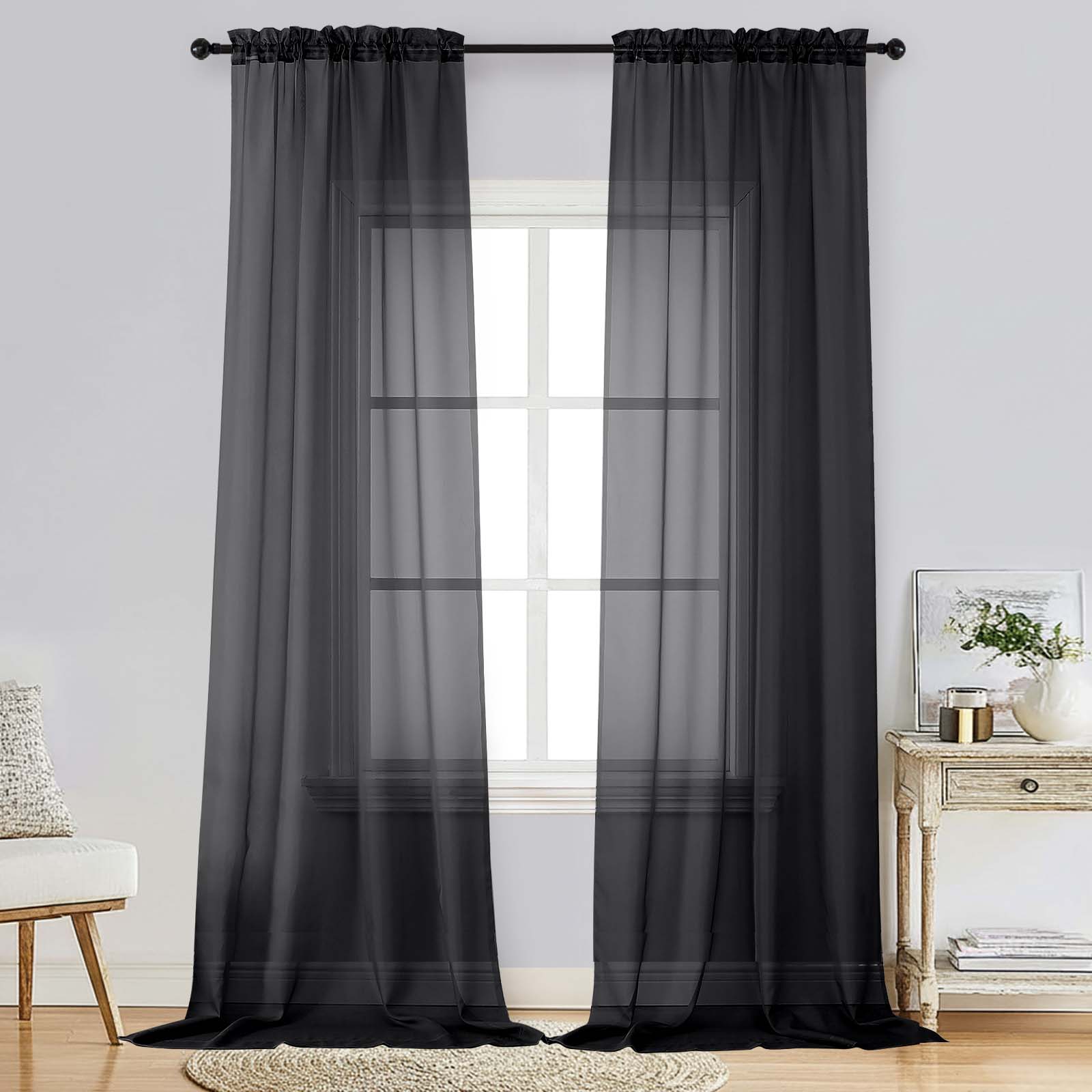 Patin Black Sheer Curtains Valances