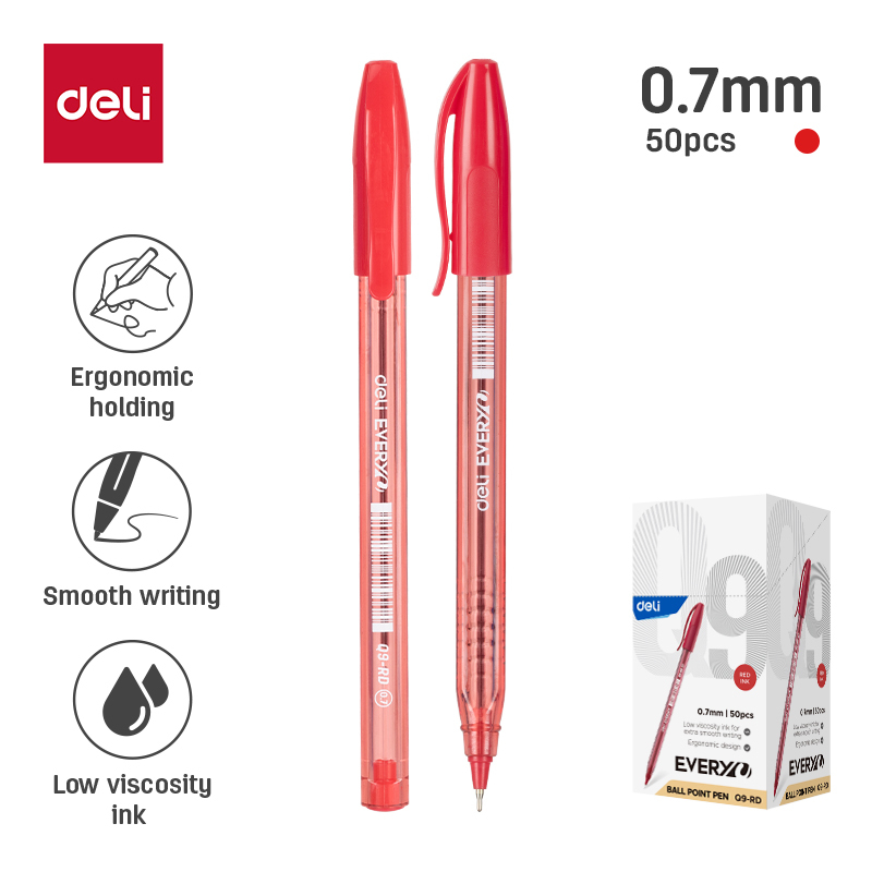 DELI Q9 TRANSLUSCENT FINEPOINT BIROS 0.7MM RED