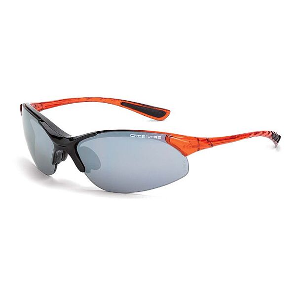 Crossfire XCBR Premium Safety Eyewear - Shiny Black/Burnt Orange Frame - Silver Mirror Lens