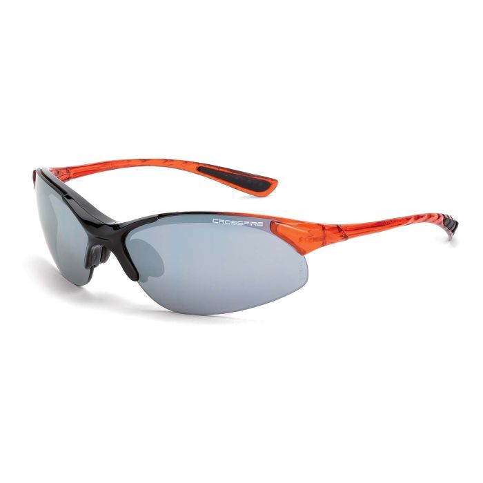 Crossfire XCBR Premium Safety Eyewear - Shiny Black/Burnt Orange Frame - Silver Mirror Lens