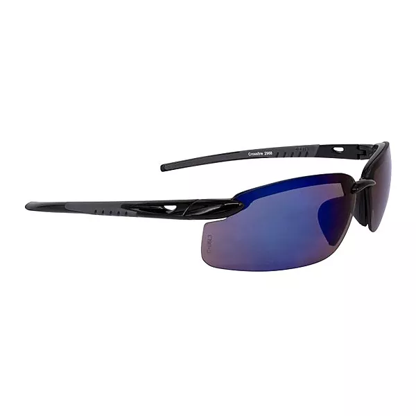 Crossfire ES5 Premium Safety Eyewear - Shiny Black Frame - Blue Mirror Lens