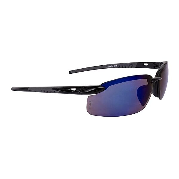 Crossfire ES5 Premium Safety Eyewear - Shiny Black Frame - Blue Mirror Lens