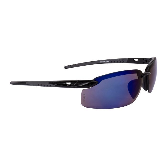 Crossfire ES5 Premium Safety Eyewear - Shiny Black Frame - Blue Mirror Lens
