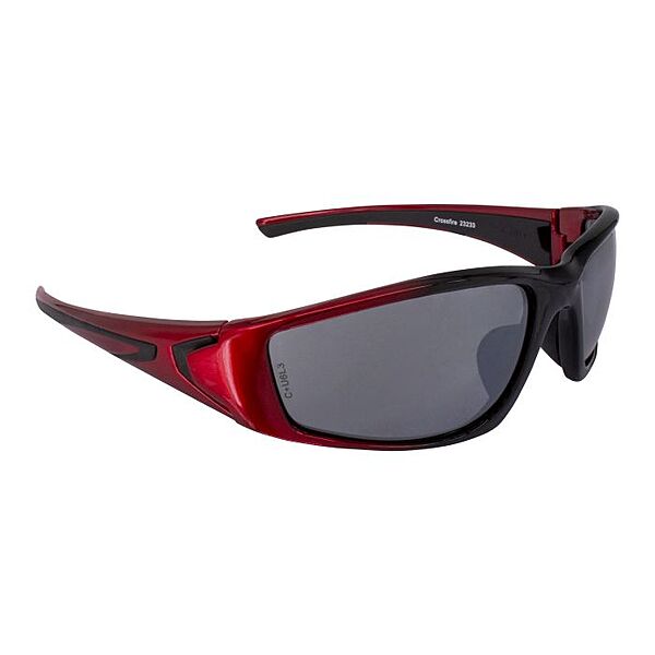Crossfire RPG Premium Safety Eyewear - Shiny Black/Pearl Red Frame - Silver Mirror Lens