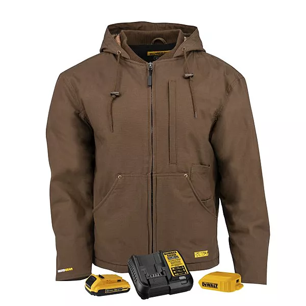 DEWALT Men's Heated Heavy Duty Work Coat Kitted Tobacco
