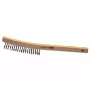 Hand Scratch Brush, 3 x 19 Rows, Stainless Steel Wire, Curved Wood Handle