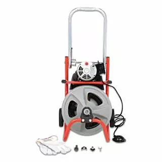 K-400 Drum Machine Drain Cleaner, 115 V, 3 in to 4 in dia Line, Incl C45 IW 1/2 in x 75 ft Cable/T-260 Set