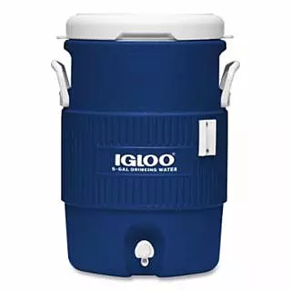 Seat Top Water Jug, 5 gal, Cup Dispenser, Blue