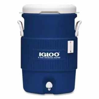 Seat Top Water Jug, 5 gal, Cup Dispenser, Blue