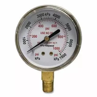 Pressure Gauge, 2-1/2 in, 1000 psi, Brass, 1/4 in NPT