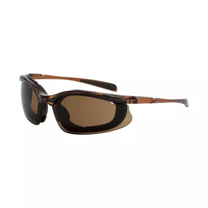 Crossfire Concept Foam Lined Safety Eyewear - Crystal Brown Frame - HD Brown Anti-Fog Lens