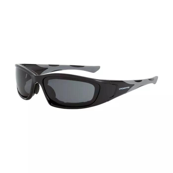 Crossfire MP7 Foam Lined Safety Eyewear - Shiny Black Frame - Dark Smoke Anti-Fog Lens