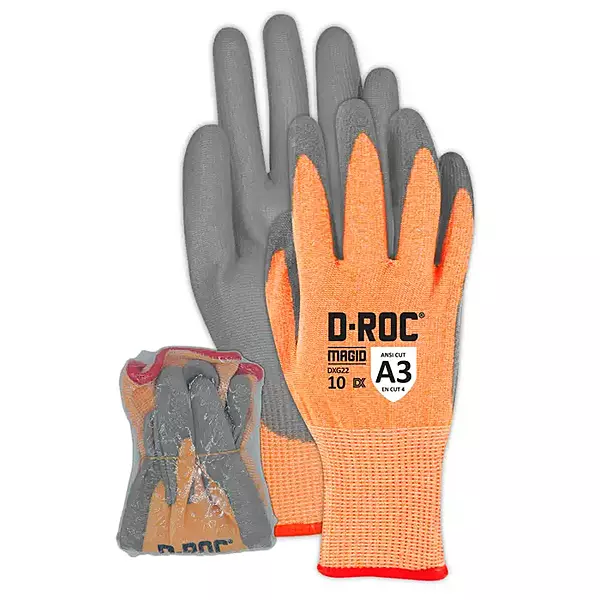 Magid D-ROC® DX DXG22 18-gauge PU Palm Coated Glove - Cut Level A3 (Shrink-Wrapped For Vending Use)