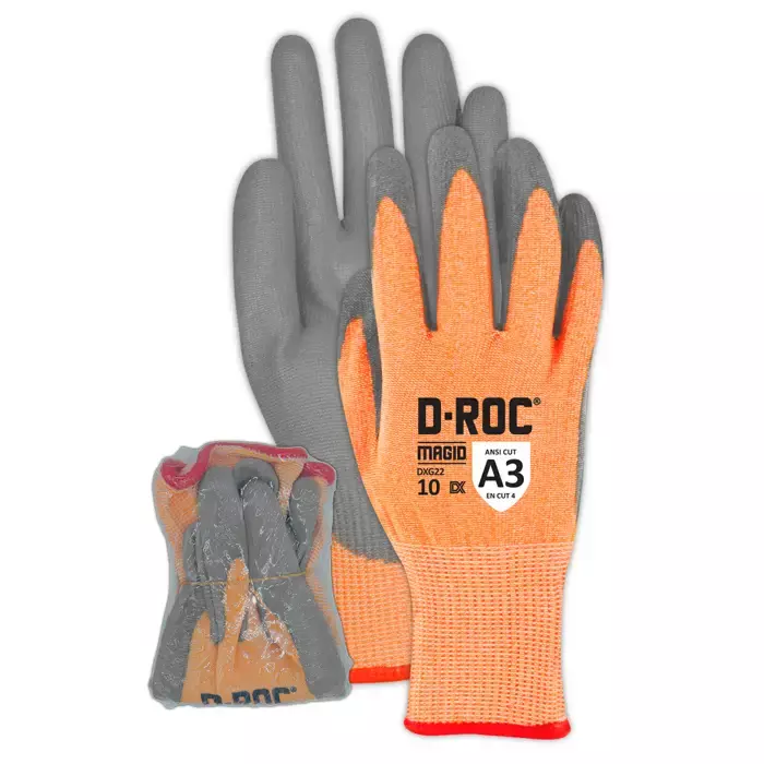 Magid D-ROC® DX DXG22 18-gauge PU Palm Coated Glove - Cut Level A3 (Shrink-Wrapped For Vending Use)