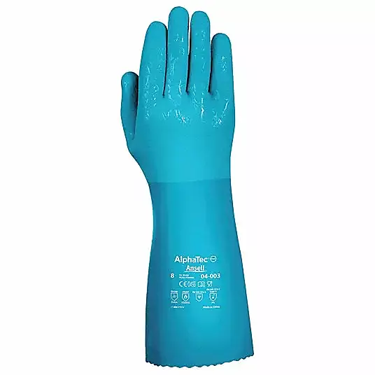 Ansell AlphaTec 04003 14" Blue Lined PVC/Nitrile Gloves, 12 Pairs/Bag