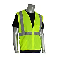 PIP 302-0702Z Type R Class 2 High Visibility Yellow 2-Pocket Zipper Mesh Safety Vest