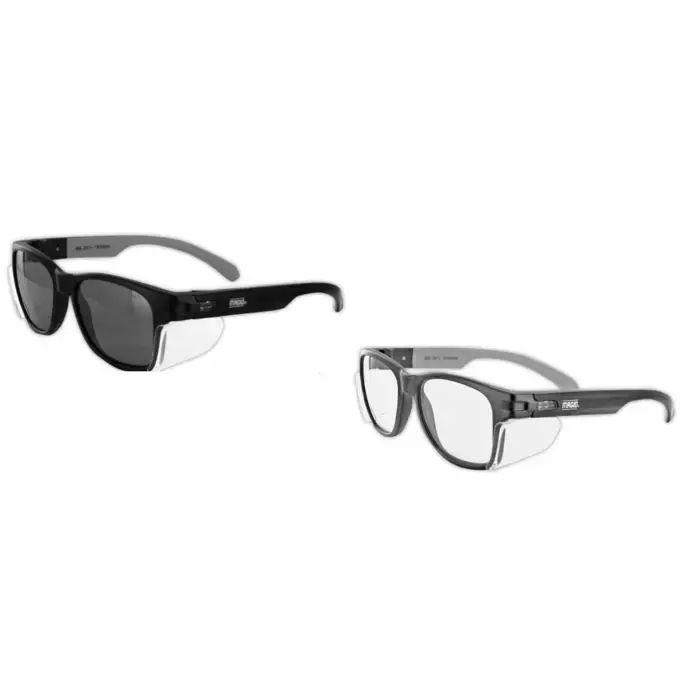 Magid Gemstone Classic Black Frame Y50 Safety Glasses with Permanent Side Shields (Clear and Gray Double Pack)