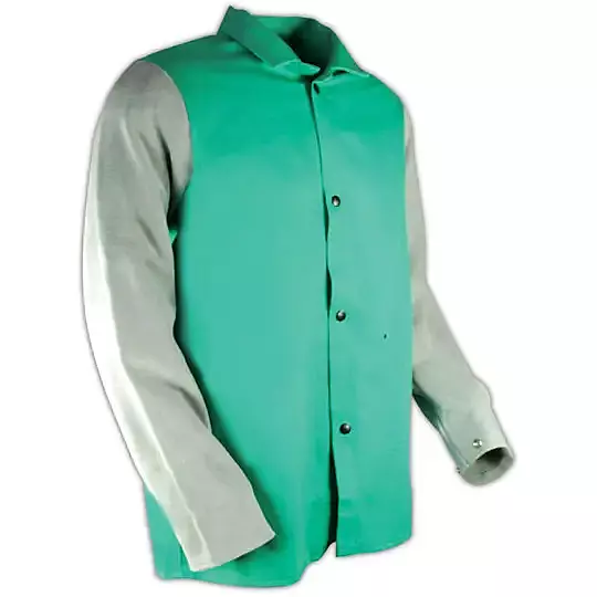 Magid SparkGuard 1830LS Green Flame Resistant Standard Weight Jacket with Grey Leather Sleeves