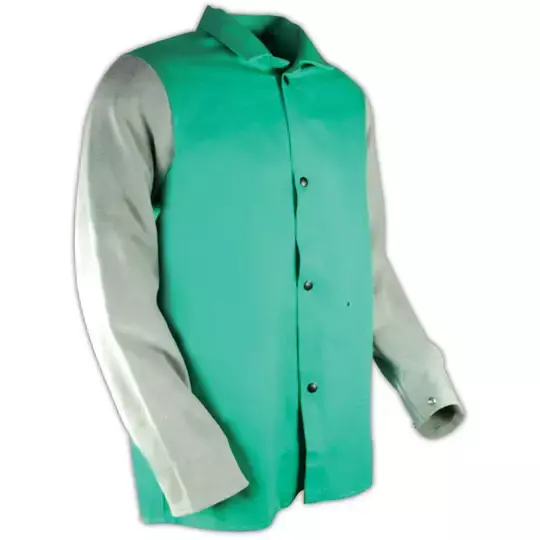 Magid SparkGuard 1830LS Green Flame Resistant Standard Weight Jacket with Grey Leather Sleeves