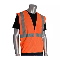 PIP 302-0702Z Type R Class 2 High Visibility Orange 2-Pocket Zipper Mesh Safety Vest