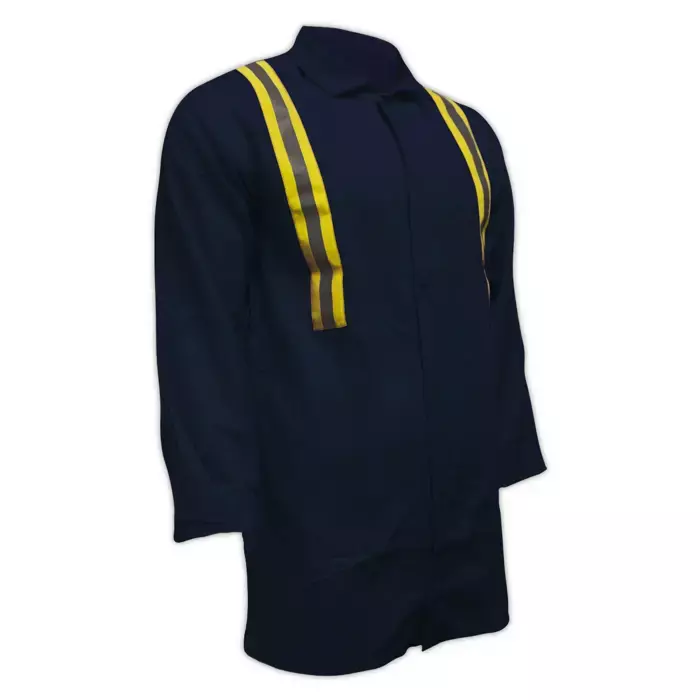 Magid OAJ1035NHV Navy 10 Oz. Oasis Jacket With Silver/Yellow Triple Trim Reflective Pattern