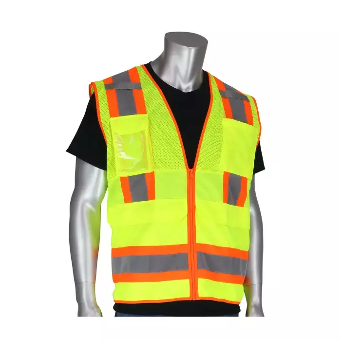 PIP 302-0700-LY Class 2 High Visibility Two-Tone 10-Pocket Surveyors Tech Vest